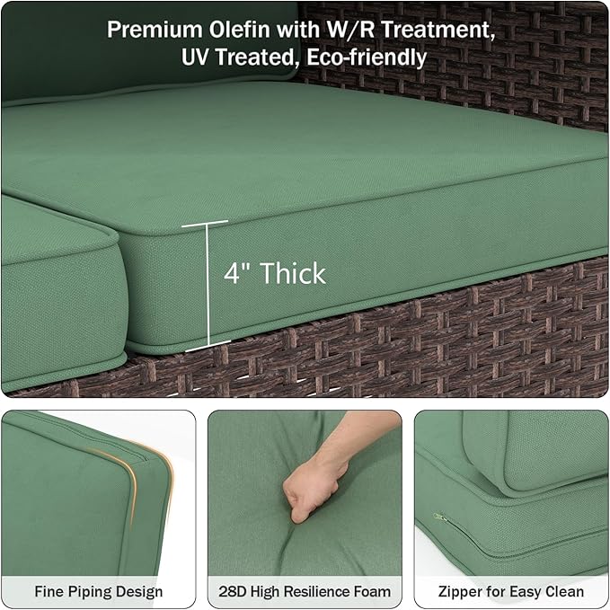 Outdoor Chair Cushions 23" x 24" x 4", Patio Deep Seat Replacement Cushions Set with Zippered Removable Cover, Weather-Resistant Olefin Fabric for Garden Chair Sofa Couch, Set of 2, Green