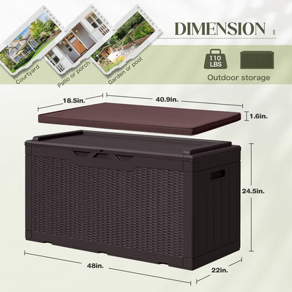 Greesum 100 Gallon Resin Deck Box Large Outdoor Storage with Cushions for Patio Furniture, Garden Tools, Pool Supplies, Weatherproof and UV Resistant, Lockable, Dark Brown