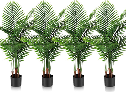 Jexine 4 Pack Artificial Palm Trees 3Ft, Fake Plants Fake Trees Artificial Areca Palm Plants for Outdoor Indoor Faux Tree in Pot for Pool Home Decor Office Housewarming Gift Modern Decoration