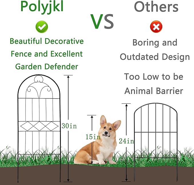Decorative Garden Fence 10 Pack, 30in (H) x 10ft (L) Rustproof Metal Wire Animal Barrier, Arched Flower Edging Border Fencing Panel for Dog, Yard, Patio, Outdoor, Decor