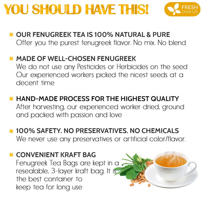 FreshDrinkUS, Premium 75 Fenugreek Tea Bags, 100% Natural & Pure from Fenugreek. Fenugreek Herbal Tea. Made with Natural Material Tea Bags. No Sugar, No Caffeine, No Gluten, Vegan.