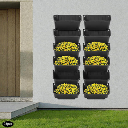 Eapmic Vertical Wall Planter with 24 Pots, Hanging Garden Plant Flowerpot Holder, Stackable Wall-Mounted Planter, Balcony Planters for Flowers Vegetables Fruits (Black, 24 Pots)