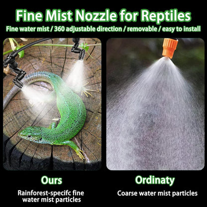 Reptile Mister Nozzles - T Double Misting Assembly, 1/4'' Misting Nozzles for Terrarium, Paludarium, Vivarium, Plants, Amphibians, and Reptile Tanks