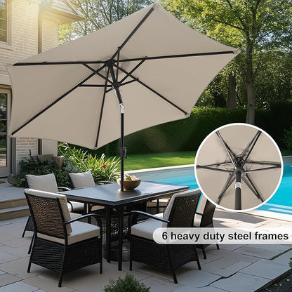 FLAME&SHADE 10ft Patio Umbrella - Outdoor Umbrella with 6 Sturdy Ribs, Push Button Tilt and Crank, UV Protection Table Market Umbrella for Pool, Porch，Garden, Deck, Backyard (Taupe)