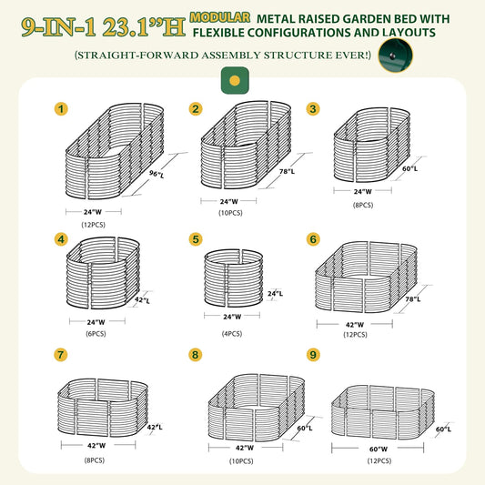 MUPATER Galvanized Raised Garden Bed 8x2x2ft, 9-in-1 Metal Raised Planter Box with Aluminum Support Rods Oval for Outdoor Vegetable Flower, Backyard and Patio, Green