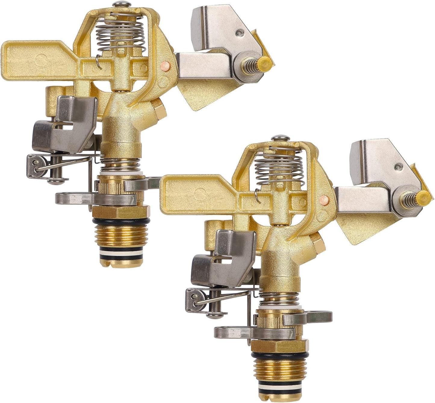 Biswing 1/2 Inch Brass Impact Sprinkler 2 Pack, Heavy Duty Lawn Sprinkler Head with Nozzles, Adjustable 20-360 Degree Large Coverage Pattern, Watering Sprinkler for Grass Patio Garden Irrigation