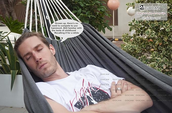 Hammock Outdoor 2 People 220x150cm Total Length 330cm Load 300kg Canvas Cotton Hammock for Garden Indoor Children Balcony Dark Gray XXL