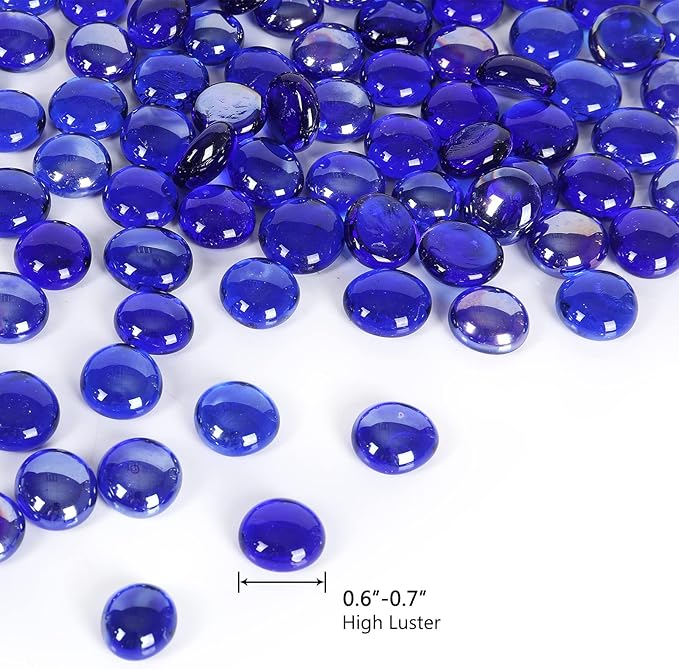 5LB Fire Glass Beads Flat Glass Marbles for Outdoor Fire Pit and Fireplace, Glass Gemstones for Vase Filler, Aquariums, Hydroponics Plants, Home Decor and Christmas DIY Craft, Cobalt