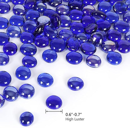 5LB Fire Glass Beads Flat Glass Marbles for Outdoor Fire Pit and Fireplace, Glass Gemstones for Vase Filler, Aquariums, Hydroponics Plants, Home Decor and Christmas DIY Craft, Cobalt