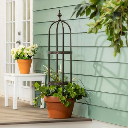 Evergreen Garden 5 ft Metal Garden Obelisk Trellis for Climbing Plants Vines, Clematis & Flowers | Outdoor & Indoor Plant Trellis for Potted Plants | Floral Pattern Arch Trellis (Antique Copper)