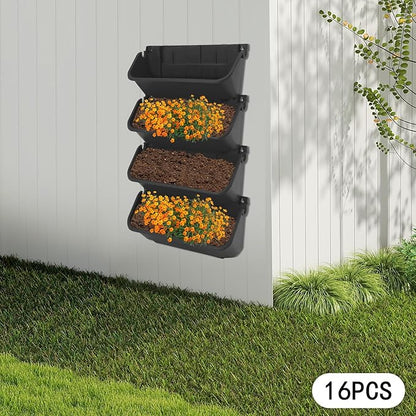 16 Pack Wall-Mounted Vertical Wall Planter Stackable Wall Planter Indoor Outdoor, Garden Self Watering Wall-Mounted Plastic Planter Plant Flower Pot Holder for Vegetable Fruit Herb