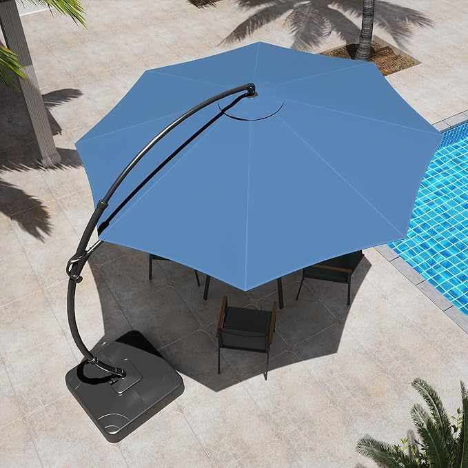 LAUSAINT HOME Outdoor Patio Umbrella with Base included, 11 FT Deluxe Curvy Cantilever Umbrella Offset Hanging umbrella with 360° Rotation for Market, Pool, Garden, Backyard, Deck (Navy Blue, 11 FT)