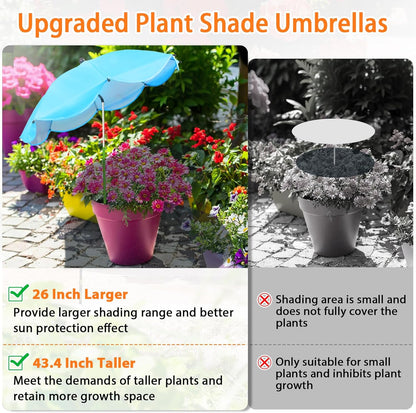 MJZ 4 Pack Plant Umbrellas for Outdoor Plants, 26" Garden Umbrella for Plants with Adjustable Angle, Plant Umbrella Provide Shade for Outdoor Plants Flower Pot Planting Beds