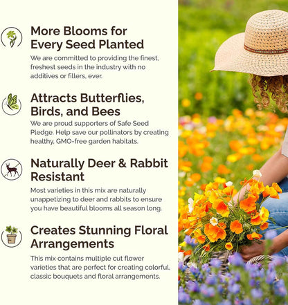 Eden Brothers Poppy Power Flower Mixed Seeds for Planting, 1/4 lb, 120,000+ Seeds with Red Corn, Iceland, California Poppy, Attracts Pollinators, Plant in Spring or Fall, Zones 3, 4, 5, 6, 7, 8, 9, 10