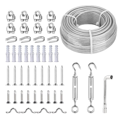 3/16 Wire Rope Kit, 100ft Vinyl Coated Galvanized Steel Cable with M5 Turnbuckles for Cables Wire, Rope Clamp & Thimble, 7X7 Strand Aircraft Cable for Anchored Shed, Fencing, Sunshade