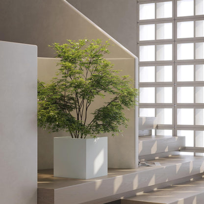 White Outdoor Planter Square Steel Planters Galvanized Steel Planter Box Indoor Metal Large Planters Cube Heavy Duty Flower Pot 20 Inch Modern Commercial Residential for Trees Patio Deck Yard Garden