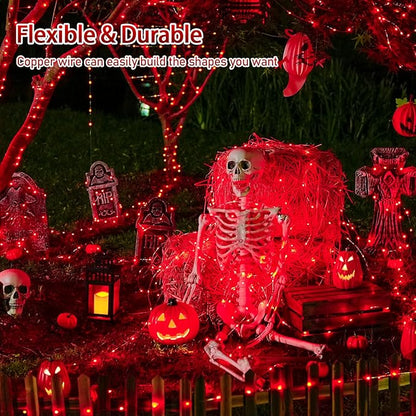 JMEXSUSS 2 Pack Red Solar Lights Outdoor Waterproof, Each 33FT 100 LED Red Halloween Lights, Solar Fairy String Light for Outside Tree Party Patio Christmas Halloween Decorations