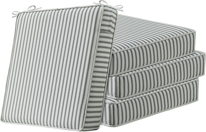 Square Corner Seat Cushions, 19" x 19" x 3", Set of 4, Indoor Outdoor Water Repellent Universal Chair Pads with Ties for Patio Furniture, Garden Deck Dining Chairs, Black and White