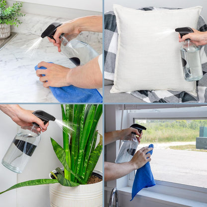 Cornucopia 32oz Glass Spray Bottles (2-Pack, Clear); Quart Bottles w/ 3-Setting Adjustable Trigger Sprayers; Includes Chalk Labels