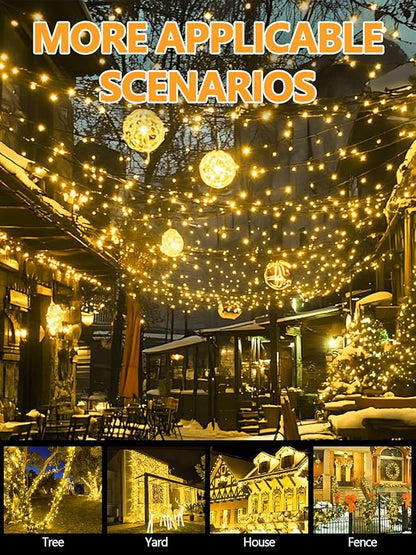 6 Pack Solar Christmas Lights Outdoor Waterproof, 600 LED 198 FT Solar Powered String Lights Outdoor with Green Wire 8 Lighting Modes, Mini LED Xmas Tree Light for Fence Party Decorations, Warm White