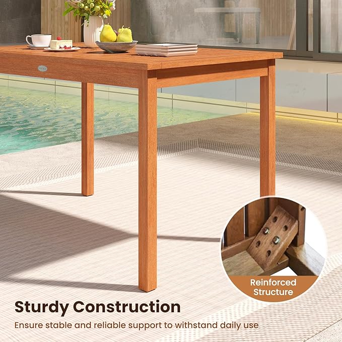 Tangkula Outdoor Dining Table for 4-6 People, 48 Inches Wood Rectangular Patio Table with Slatted Tabletop, Outside Bistro Furniture for Lawn, Garden and Backyard