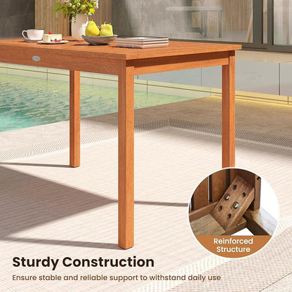 Tangkula Outdoor Dining Table for 4-6 People, 48 Inches Wood Rectangular Patio Table with Slatted Tabletop, Outside Bistro Furniture for Lawn, Garden and Backyard