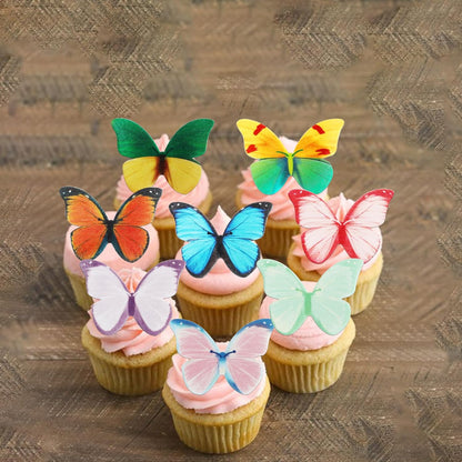 50 PCS Edible Butterfly Cupcake Toppers Butterfly Cupcake Picks Wafer Paper Butterfly Cupcake Decorations for Butterfly Theme Baby Shower Wedding Birthday Party Cake Decorations Supplies Colorful