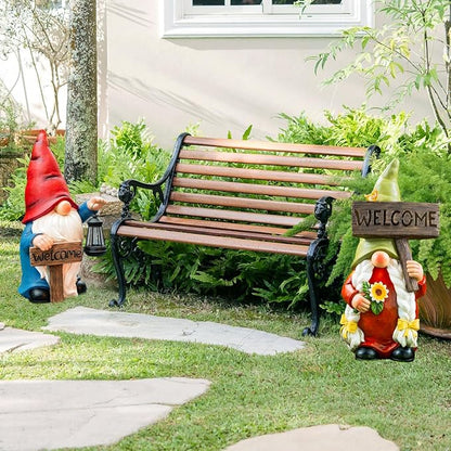 22" Solar Large Gnome Garden Statue Big Gnome with Welcome Sign Outdoor Decor with LED Lantern Home Porch Yard Patio Lawn Ornament Christmas Housewarming Gardening Gift