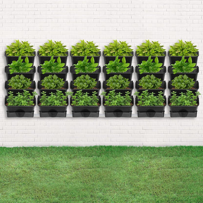 Vertical Wall Planter with 24 Pots, Hanging Garden Plant Flowerpot Holder, Stackable Wall-Mounted Planter, Balcony Planters for Flowers Vegetables Fruits (Black, 24 Pots+6 Drainage Planters&Pipe)