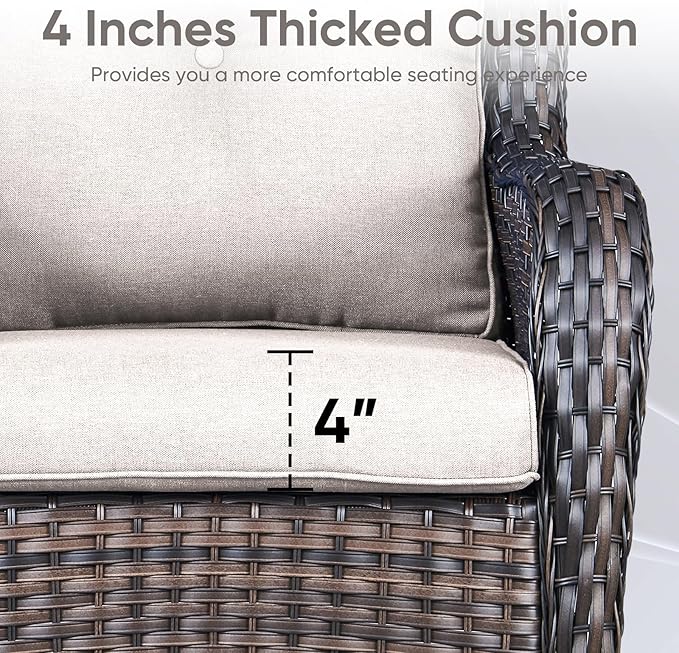 Patio Chair Cushions 6 Packs - Outside High Back Thick Water-Resistant Cushion 22x24 with Zipper Cover for Outdoor Glider Rocking Chairs Loveseat 3-Seater Couch Sofa – Beige/Buckle