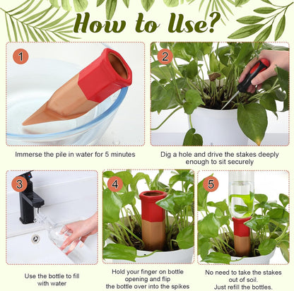 6 Sets Plant Watering Devices Include Terracotta Self Watering Spikes and 26 oz Plastic Bottles, Slow Release Vacation Insert Automatic Plant Waterer Device (Clear and Mixed Color)