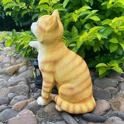 Garden Decor Solar Cat Statues with Solar Lantern Outdoor Decor Lovely Tabby cat Figurine Halloween Yard Decoration Spooky Lawn and Garden Decor Holiday Party Ornament for Cat Lovers