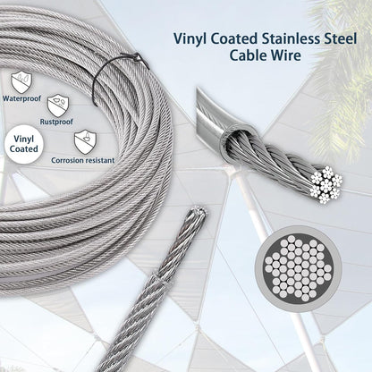 Shade Sail Hardware Kit 6 inch with 131FT 1/8" Wire Rope Kit for Triangle Rectangle Sun Shade Sail Outdoor Installation turnbuckles for Cables Wire for Outdoor,Garden,Kitchen,Craft,243PCS