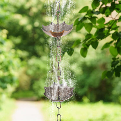 Metal Rain Chain Decoration 6 FT., Rain Catcher Metal Chain Gutter Downspout 72'' for House Eaves, Garden & Home, Umbrella Shape Rain Chains