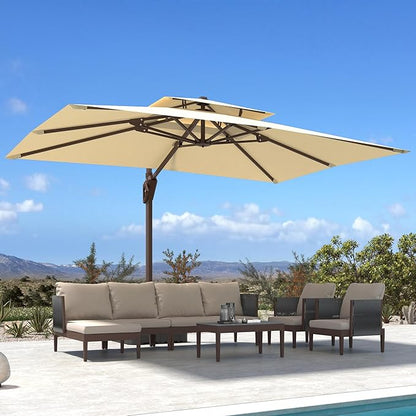 10' X 13' Patio Umbrella Outdoor Large Rectangle Offset Cantilever Umbrellas Double Top Heavy Duty Windproof with 360-degree Rotation for Pool Garden Deck