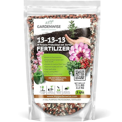 13-13-13 Slow Release Granular Fertilizer – All Purpose Plant Food 13 13 13 for Outdoor Grass, Vegetables, Roses, Flowers, Shrubs, Trees. Lawns, Gardens, Potted Plants (3 quarts)