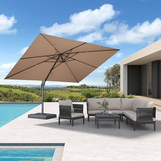 PURPLE LEAF 9' X 11.5' Rectangle Patio Umbrella Outdoor Large Aluminum Cantilever Umbrella with 3-Year Fade Resistance Recycled Fabric and 360-degree Rotation for Deck Pool Garden, Sand Dune