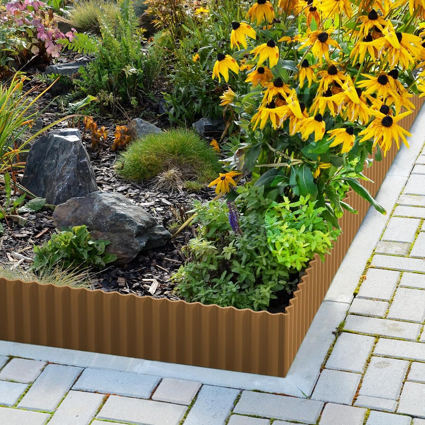 LAVEVE Corrugated Metal Garden Edging 10" x 20Ft, Landscape Edging Border for Lawn, Flower Bed, Garden Fence, Paver Edging (Bronze)