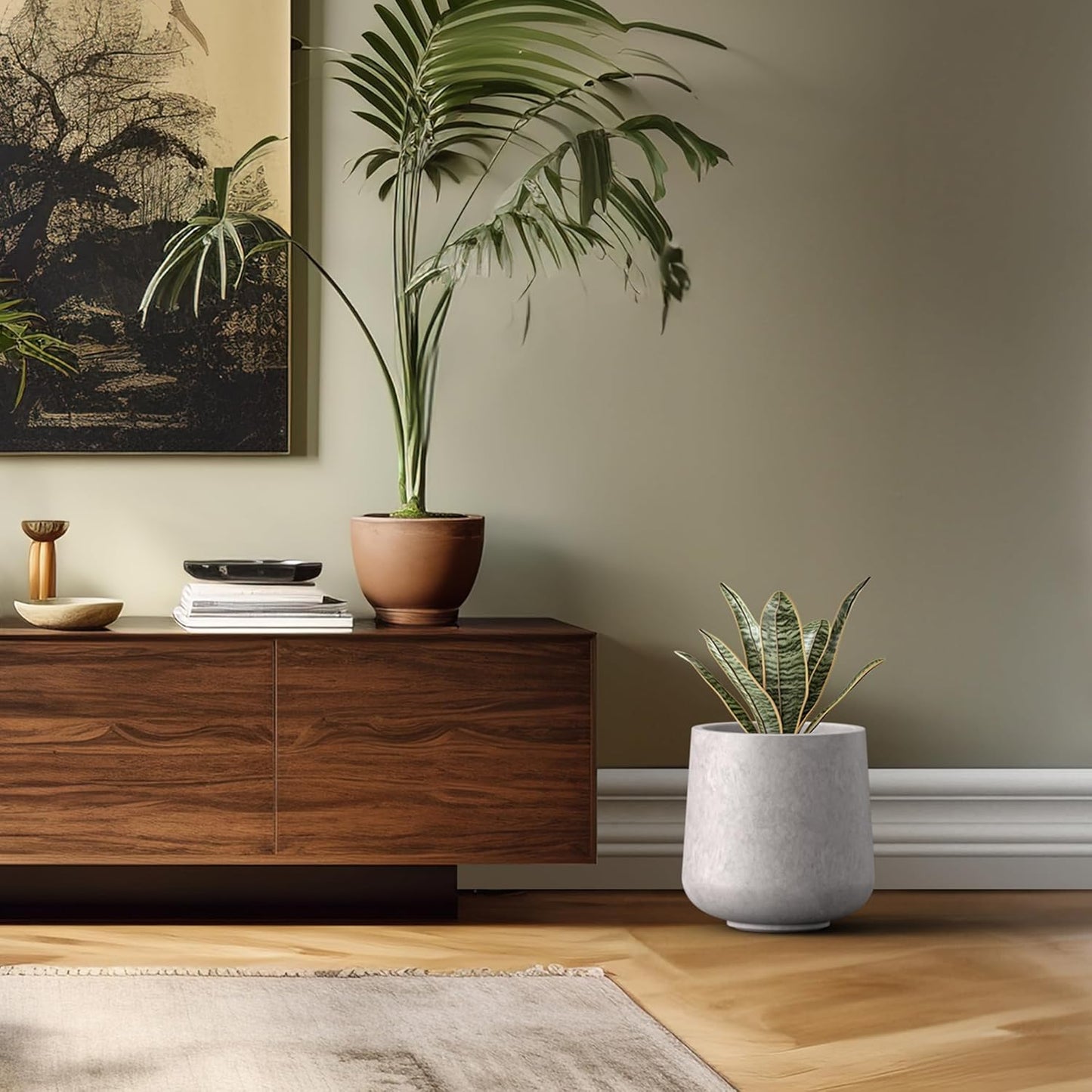 Kante 11.6" Dia Round Concrete Planter, Outdoor Indoor Large Plant Pots Containers with Drainage Hole and Rubber Plug for Home Garden Patio, Light Gray