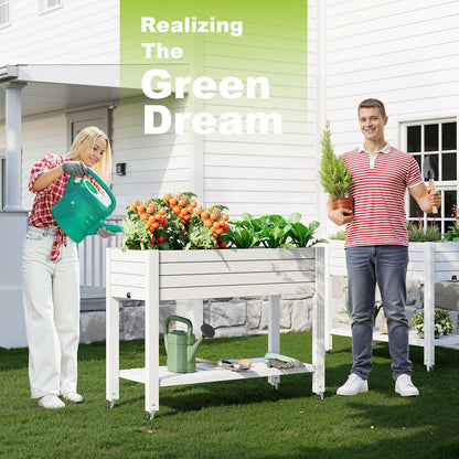 Elevated Raised Garden Bed with Wheels,Outdoor Large Resin Patio Planter Box Stand Divisible with Drain Plug,Water Monitor for Plants Vegetables Flowers Fruits(Ashen)