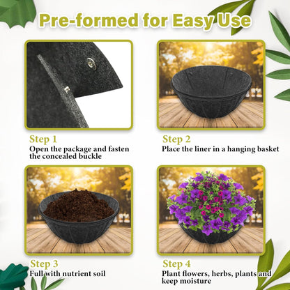 Riare 8 Pack 14 Inch Round Fabric Planter Basket Liner- Hanging Basket Liners Replacement Coco Fiber Liner Alternative for Hanging Basket Flowers (Prevent Birds from Nesting)