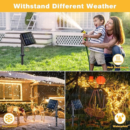 JMEXSUSS 4 Pack 100 LED Solar Fairy Lights, 33ft Warm White Solar String Lights Outdoor Waterproof, 8 Modes Copper Wire Solar Twinkle Lights for Garden Yard Tree Wedding