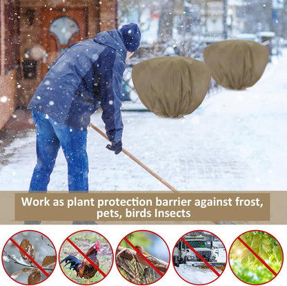 12 Pcs Winter Plant Covers Freeze Protection 39.4x23.6 Inch Horizontal Shrub Tree Rose Plant Protection Bags Frost Blanket with Drawstring for Fall Winter Outdoor Garden Planting (Brown)
