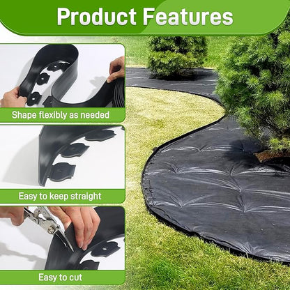 2 Inch x 100FT Landscape Edging Border with 90 Anchoring Spikes, No Dig Garden Border Edging Kit, Plastic Flexible Edging for Landscaping Garden Flower Beds Lawn Yard Paver Pathway, Black