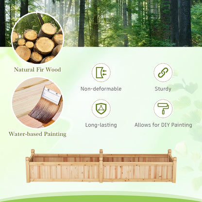 HAPPYGRILL Raised Garden Bed, Wooden Elevated Garden Box w/8 Drain Holes, Detachable Bottom Panels, Liner for Flowers Vegetables Herbs Fruits, Outdoor Planter Box for Backyard Lawn, 89" x 23.5" x 16"