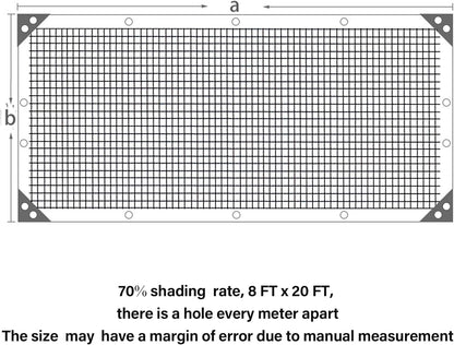 winemana Black Shade Cloth 70%, 8x20 FT Mesh Tarp - Garden Shade for Greenhouse, Patio, Vegetables, Plants Cover and Chicken Coops, Sun Shade Net for Outdoor Protection with Reinforced Grommets