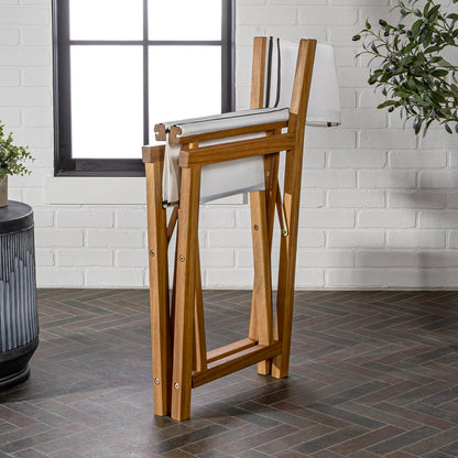 JONATHAN Y DRC1001B-SET2 Cukor Classic Vintage Outdoor Acacia Wood Folding Director Chair with Canvas Seat Mid-Century, Modern, Traditional, Classic, Coastal, White/Black Stripe/Teak Brown (Set of 2)