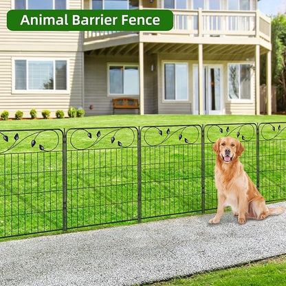 Decorative Outdoor Garden Fence 30in(H) X12ft(L) 6 Panels+7 Stakes Leaf Black Metal Garden Fencing for Landscape Lawn Patio, Temporary Animal Barrier Fences for Dogs