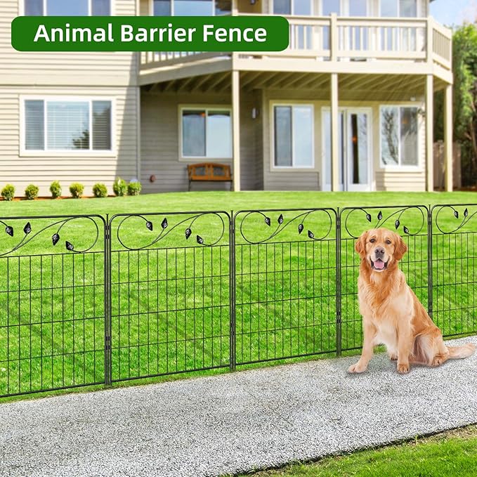 No Dig Decorative Garden Fencing 30in(H) X16ft(L) 8 Panels+9 Stakes Temporary Fence Metal Edging Patio Garden Fence Border for Flower Bed, Animal Barrier for Outdoor