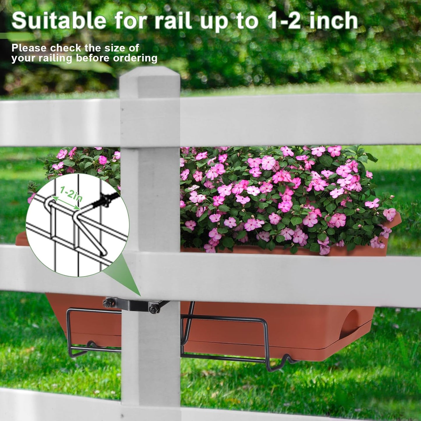 HAITRAL 16.9 Inch Deck Railing Planter Boxes for Plants, Rectangular Hanging Window Boxes Planters with Metal Flower Pots Brackets - 6 Pack Railing Planter Box for Balcony Fences Garden, Red